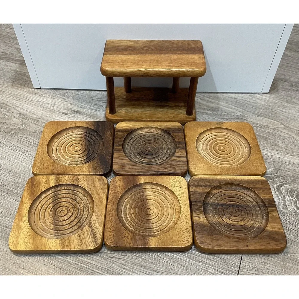 Six Wooden Coaster Set Square Holder
